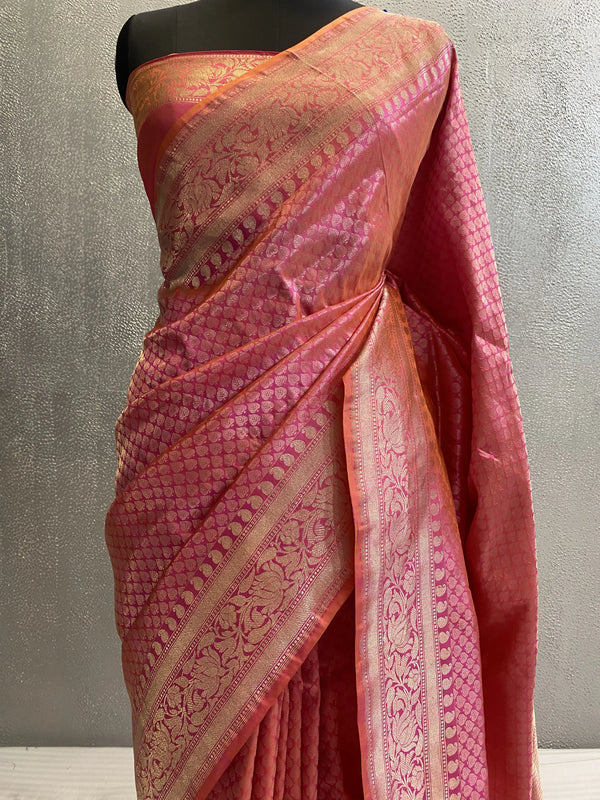 Pink Handwoven pure katan silk banarasi saree