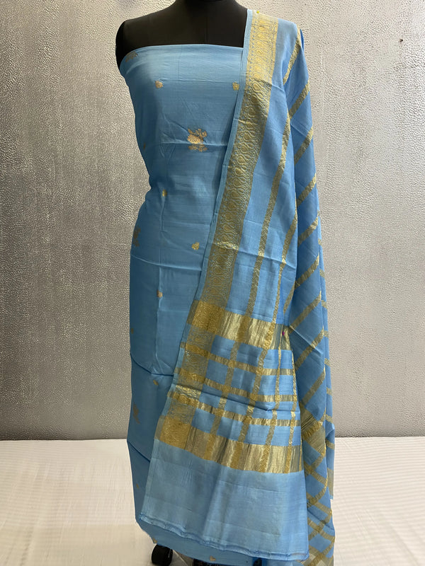 blue handwoven pure silk 3pc unstitched dress material