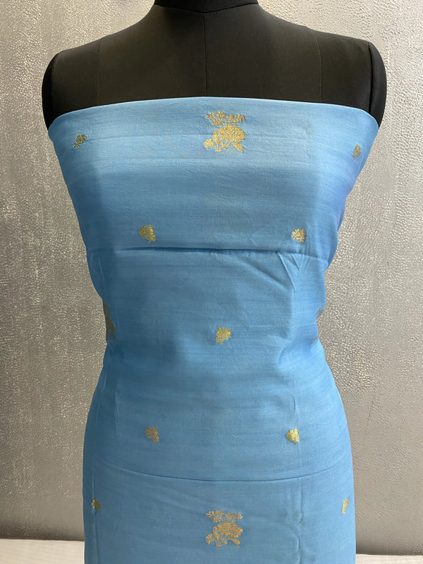 blue handwoven pure silk 3pc unstitched dress material