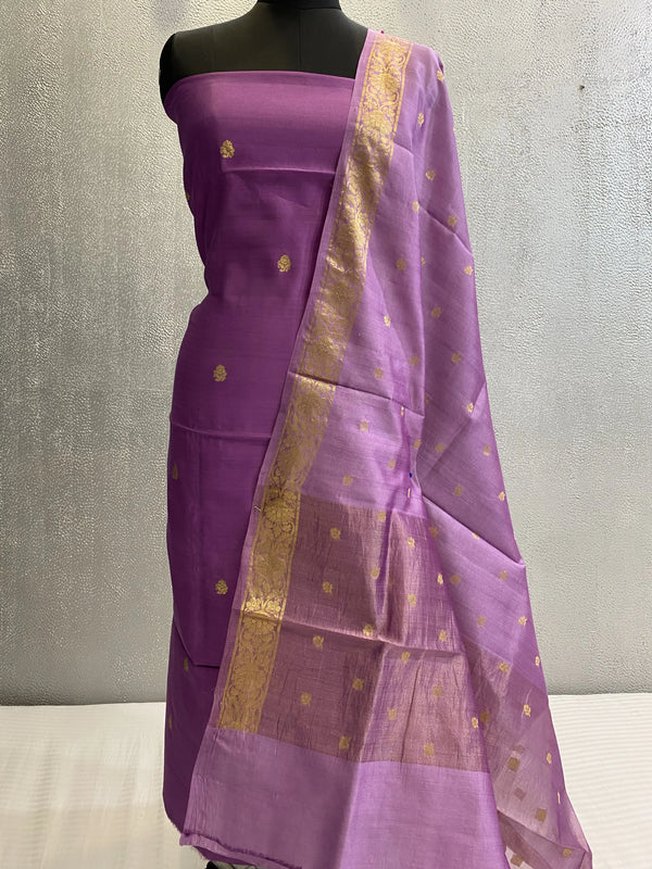 purple handwoven pure silk 3pc unstitched dress material