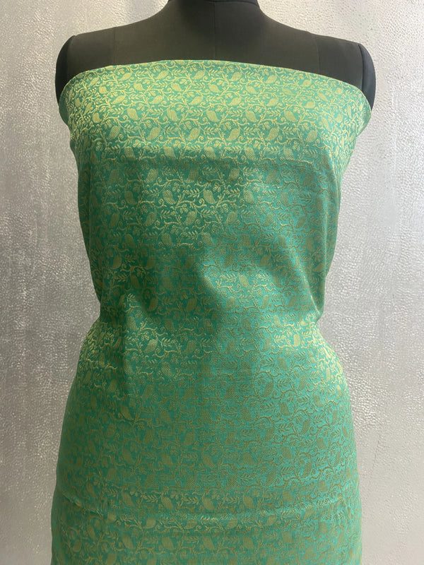 Green Pure silk 3 pc unstitched banarasi dress material
