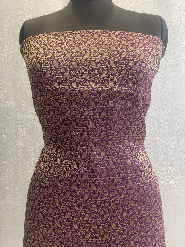 Purple Pure silk 3 pc unstitched banarasi dress material