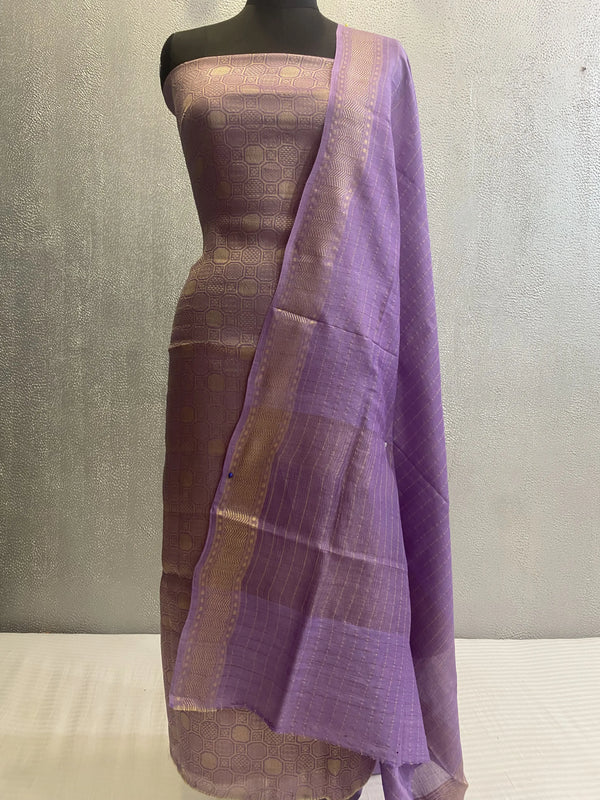 Purple Pure silk 3 pc unstitched banarasi dress material