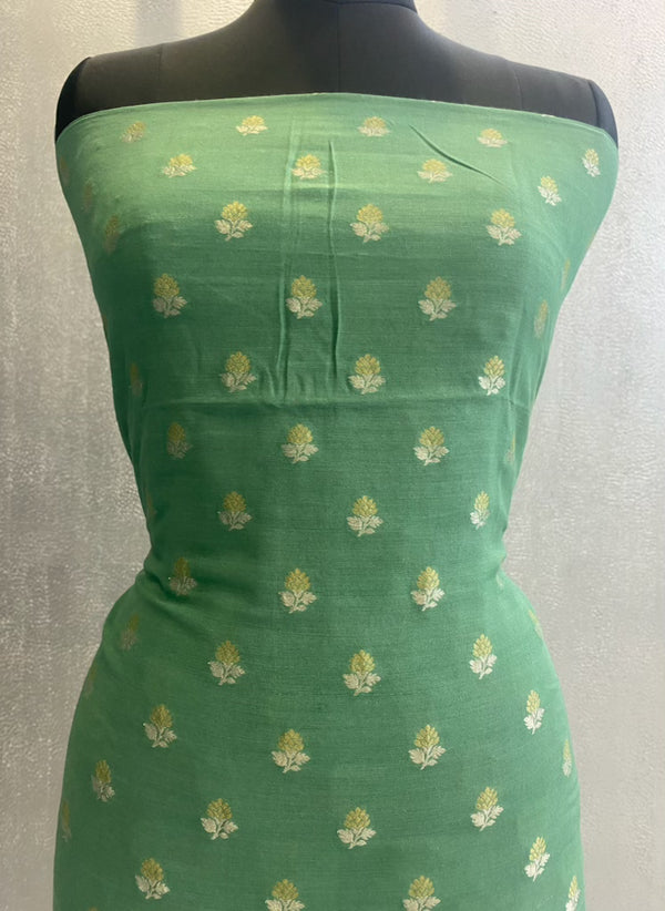 green pure silk 3 pc unstitched banarasi  dress material