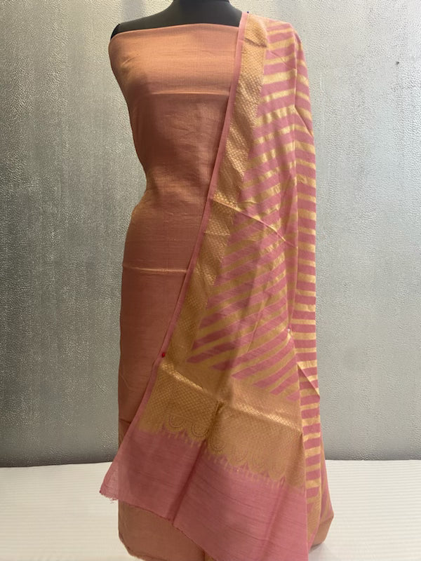 baby pink pure silk 3 pc unstitched banarasi dress material