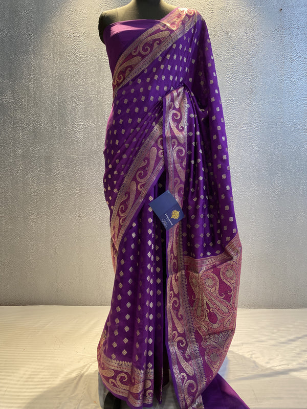 Purple Pure kataan chinya tilfi aachal border banarasi saree