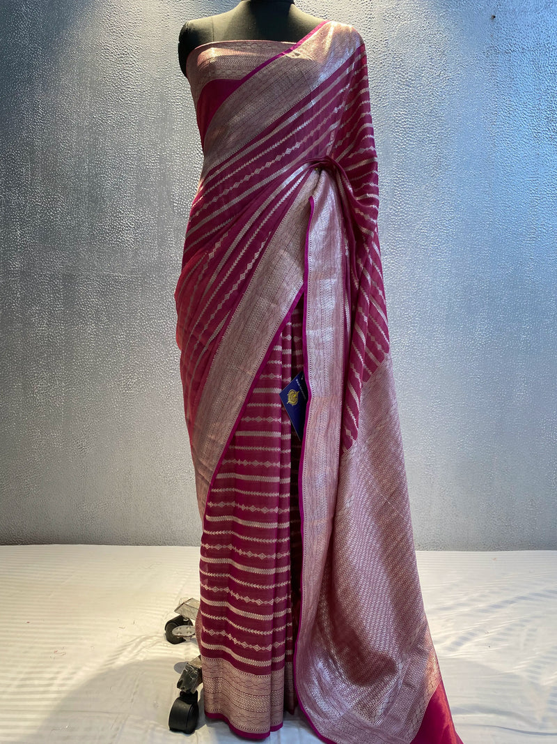 Pink Handwoven georgette tissue banarasi saree