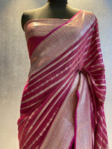 Pink Handwoven georgette tissue banarasi saree