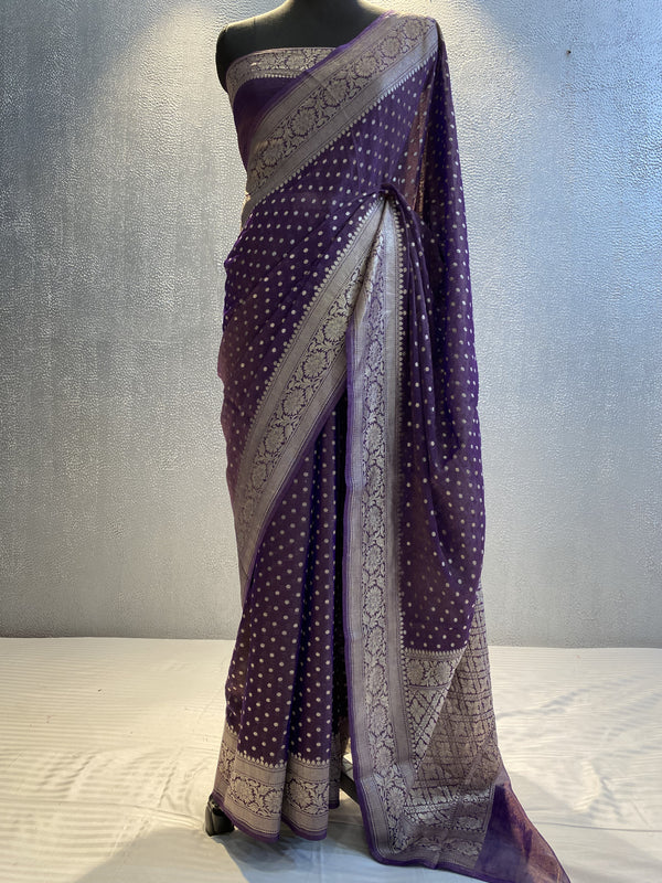 Purple Handwoven khaddi georgette tissue saree