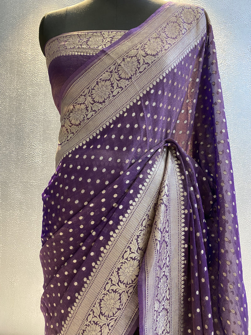 Purple Handwoven khaddi georgette tissue saree