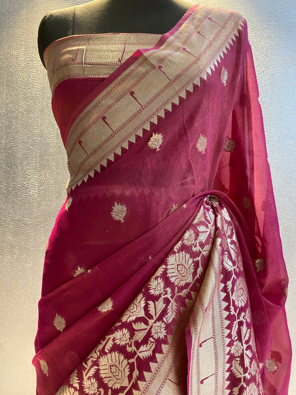 Pink Khaddi georgette tissue cutwork banarasi saree