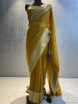 Mustard Handwoven khaddi georgette tissue saree