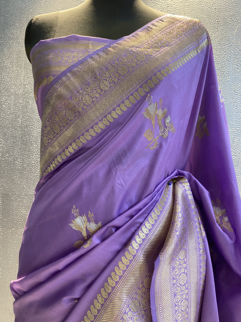 Lavender Handwoven kadhuwa katan silk banarasi saree