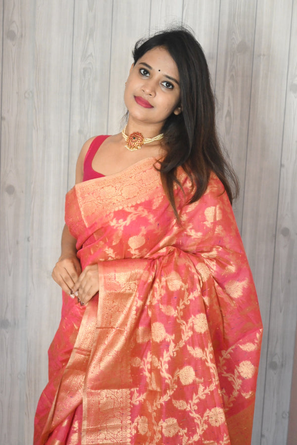Pink Banarasi Cotton Silk Saree