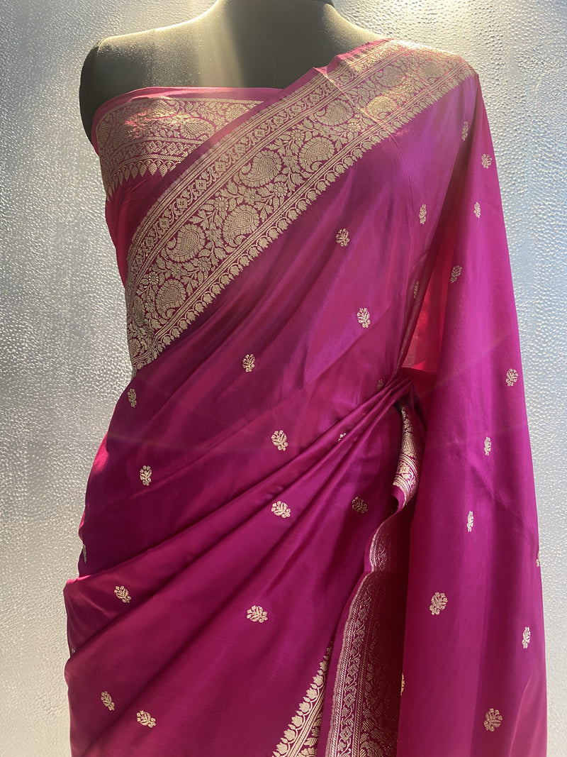 Rani Pink Handwoven kadhuwa katan silk banarasi saree