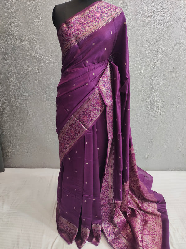 Wine Color Pure Silk Banarasi Saree