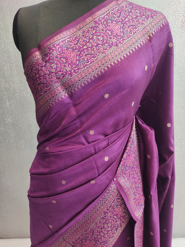 Wine Color Pure Silk Banarasi Saree