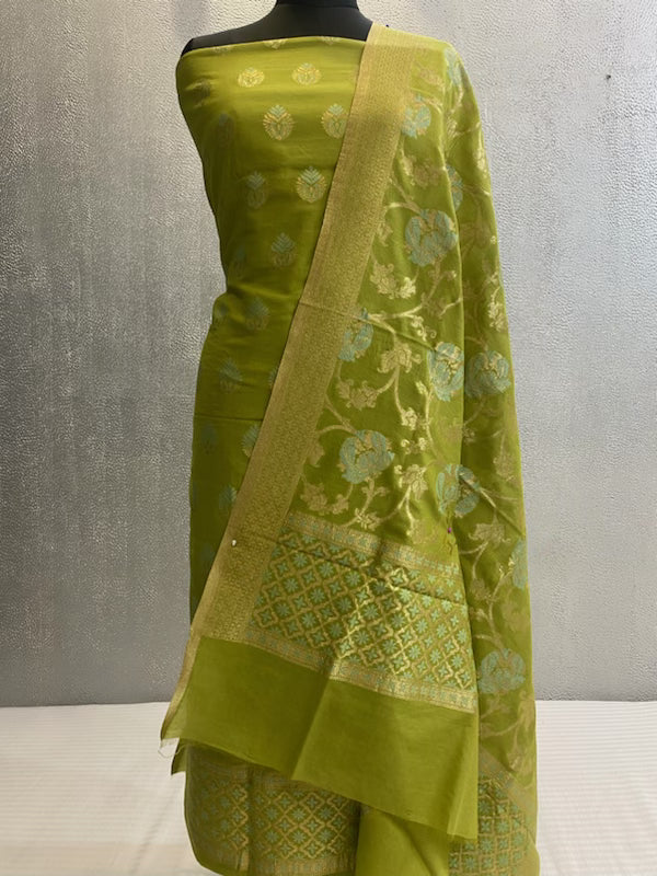 Green Premium cotton silk 3pc unstitched dress material
