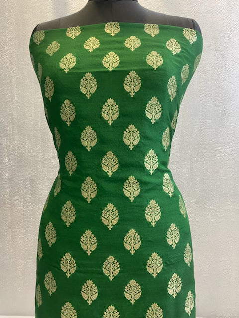 Bottle Green Khaddi munga pure silk 3pc unstitched dress material