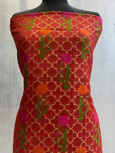Red Premium cotton silk 3pc unstitched dress material