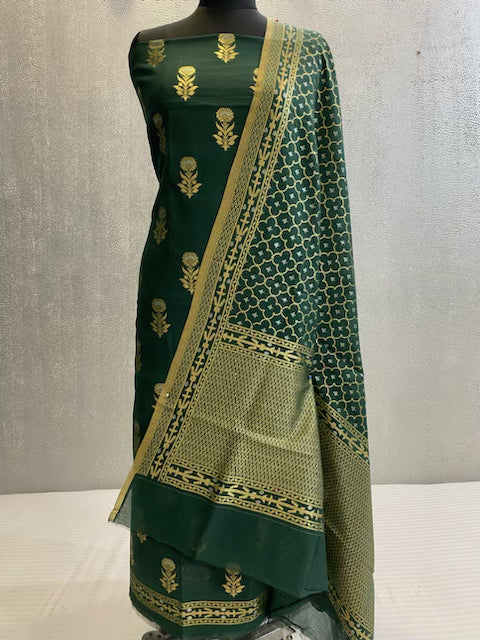 Green Premium cotton silk 3pc unstitched dress material