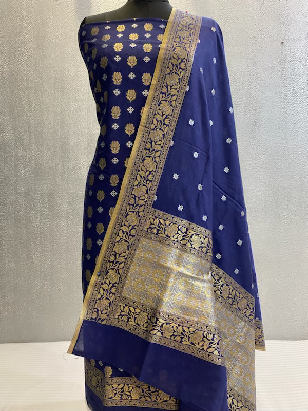 Navy Blue Premium cotton silk 3pc unstitched dress material