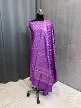 Banarasi Purple Semi Silk Dress Material