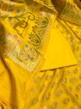 Banarasi Mustard Semi Silk Dress Material