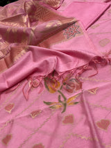 Banarasi Pink Semi Silk Dress Material