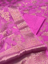 Banarasi Rani Pink Semi Silk Dress Material