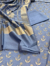 Banarasi Light Blue Semi Silk Dress Material