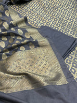 Banarasi Grey Semi Silk Dress Material
