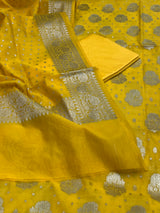 Banarasi Yellow Semi Silk Dress Material