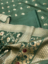 Banarasi Bottle Green Semi Silk Dress Material