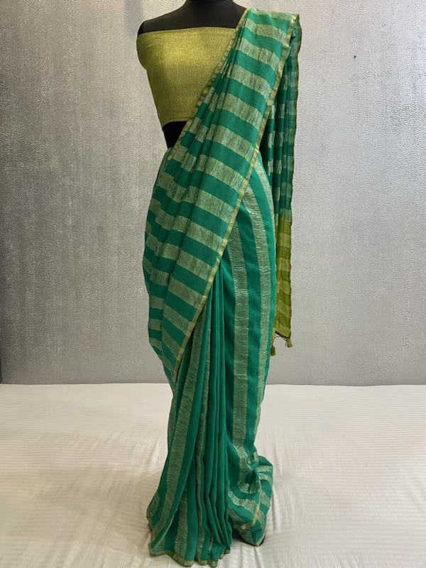 Rama Green Muga banarasi saree