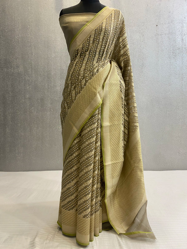 Brown handwoven tissue silk saree