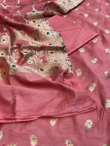 Banarasi Salmon Peach Semi Silk Dress Material