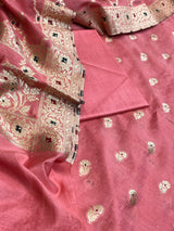 Banarasi Salmon Peach Semi Silk Dress Material