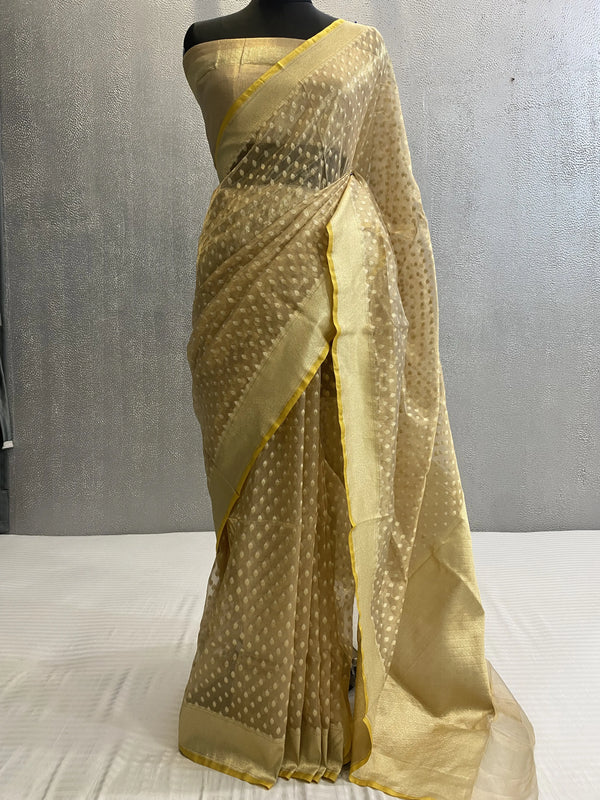 Beige handwoven tissue silk saree