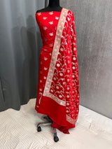 Banarasi Red Mashru Silk Dress Material