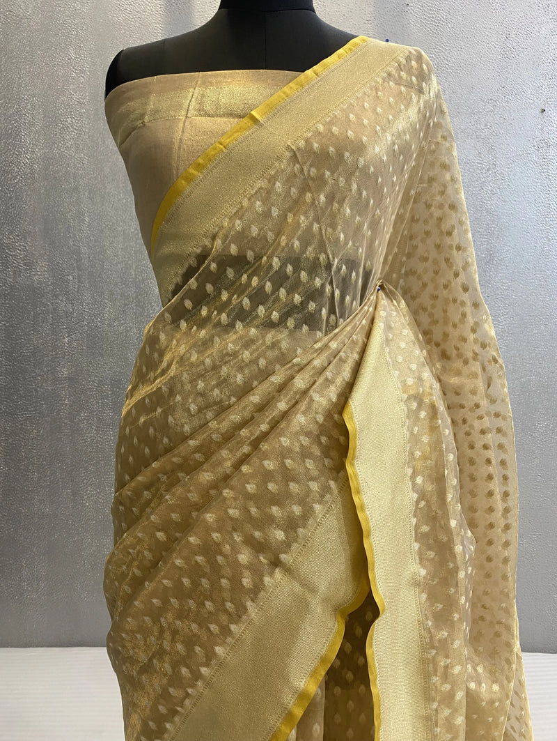 Beige handwoven tissue silk saree