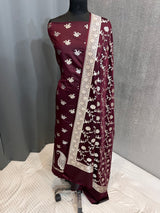 Banarasi Wine Mashru Silk Dress Material