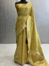 Yellow handwoven tissue silk saree