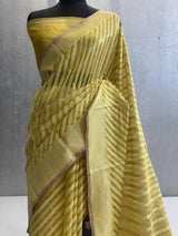 Yellow handwoven tissue silk saree