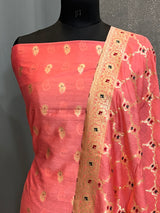 Banarasi Salmon Peach Semi Silk Dress Material
