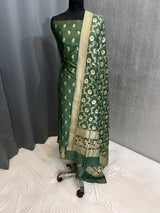 Banarasi Bottle Green Semi Silk Dress Material