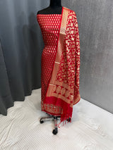 Banarasi Red Semi Silk Dress Material