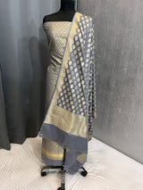Banarasi Grey Semi Silk Dress Material