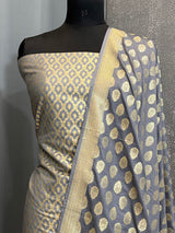 Banarasi Grey Semi Silk Dress Material