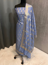 Banarasi Light Blue Semi Silk Dress Material